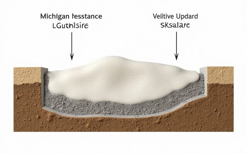 Cross-section: limestone-foam hybrid filling sub-base voids