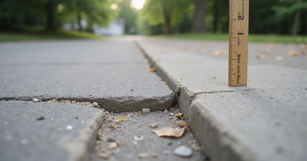 Close-up of a Metro Detroit driveway with a visible step-down at a slab joint