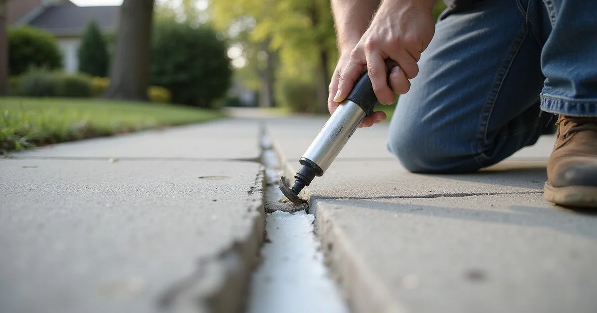 Crew applying polyurethane joint bead on a Metro Detroit driveway