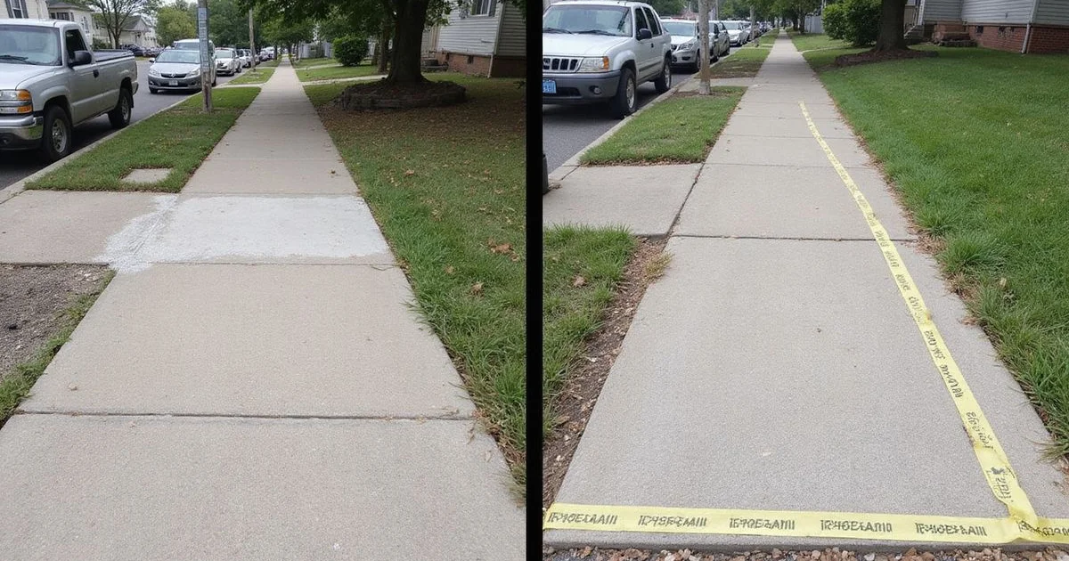 Two Metro Detroit sidewalks side by side: leveled vs. replaced