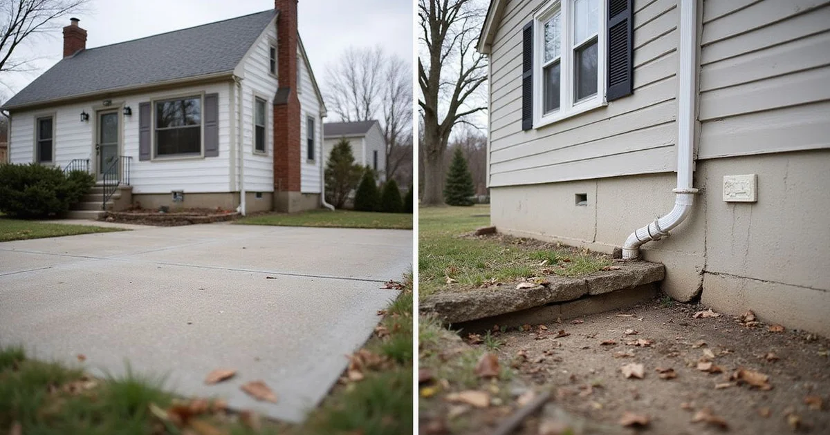 Side-by-side: residential slab settling vs. foundation wall crack